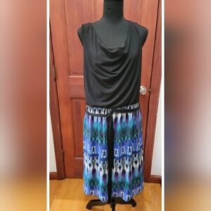 NorthStyle Dress Sz 12 Sleeveless Cowl Neck Graphic Batik Print Boho Summer.
